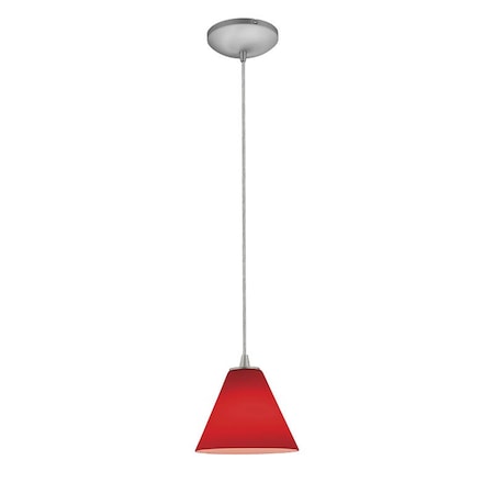 Access Lighting Martini, LED Pendant, Brushed Steel Finish, Red Glass 28004-3C-BS/RED